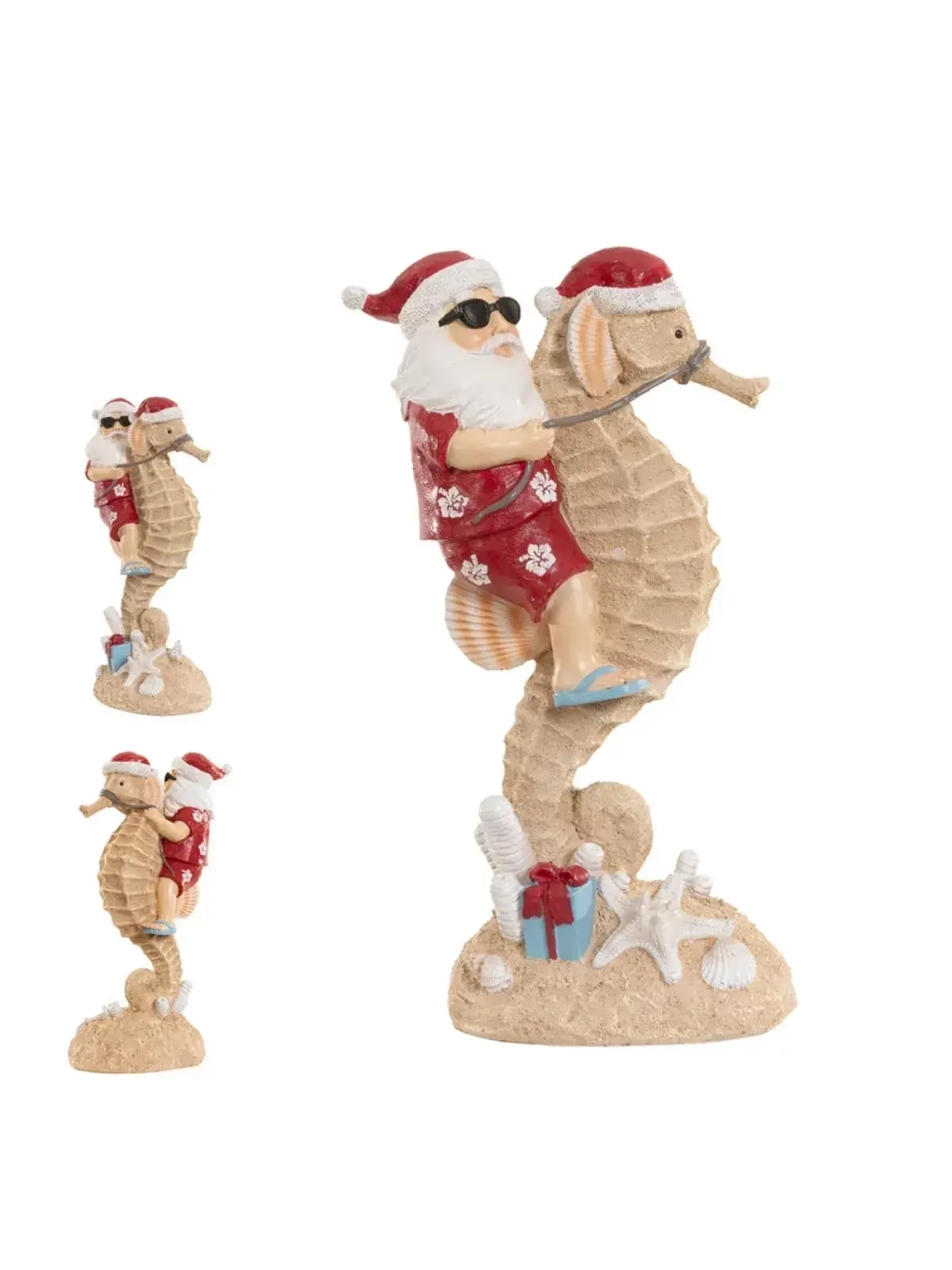 Papai Noel e Cavalo Marinho em Resina Vermelho