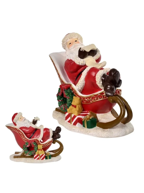 Papai Noel no Treno em Resina Vermelho