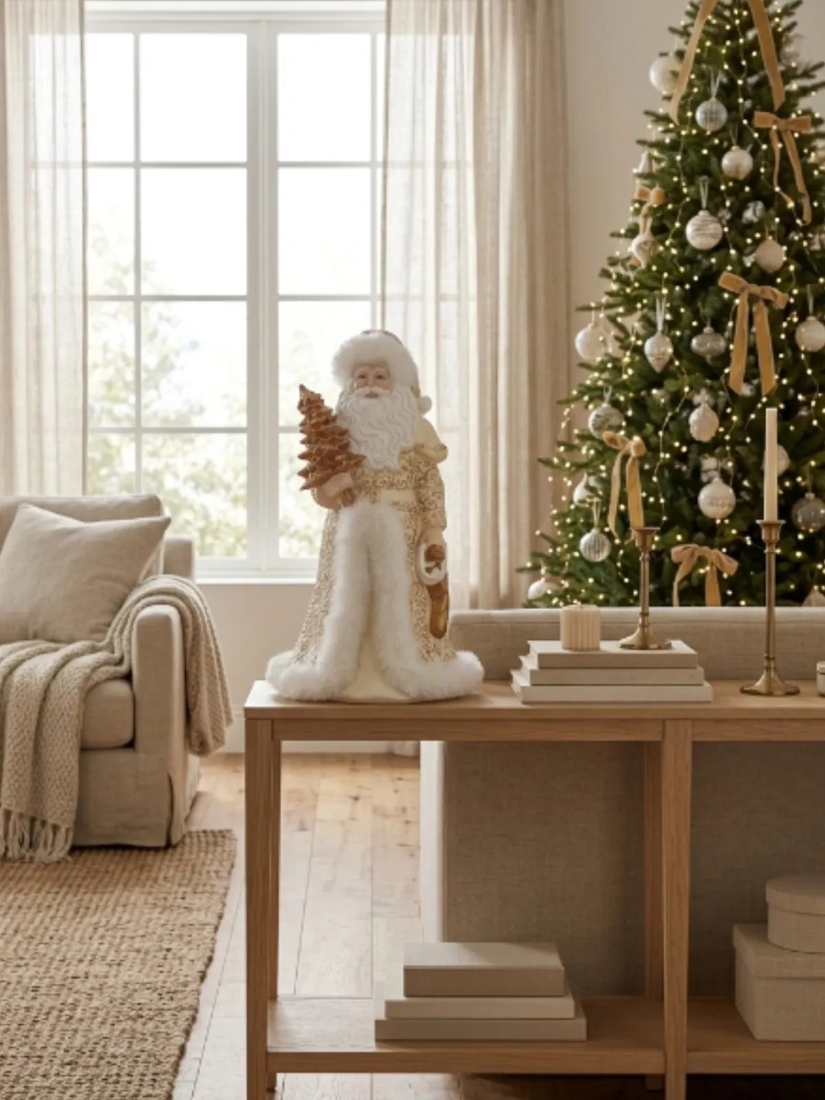 Papai Noel Decorativo Natal em Resina Dourado/Champagne