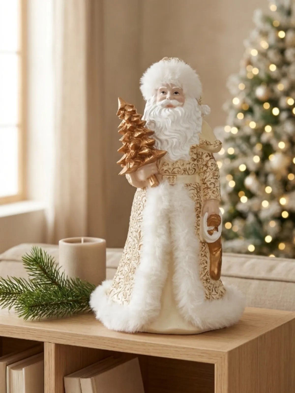 Papai Noel Decorativo Natal em Resina Dourado/Champagne
