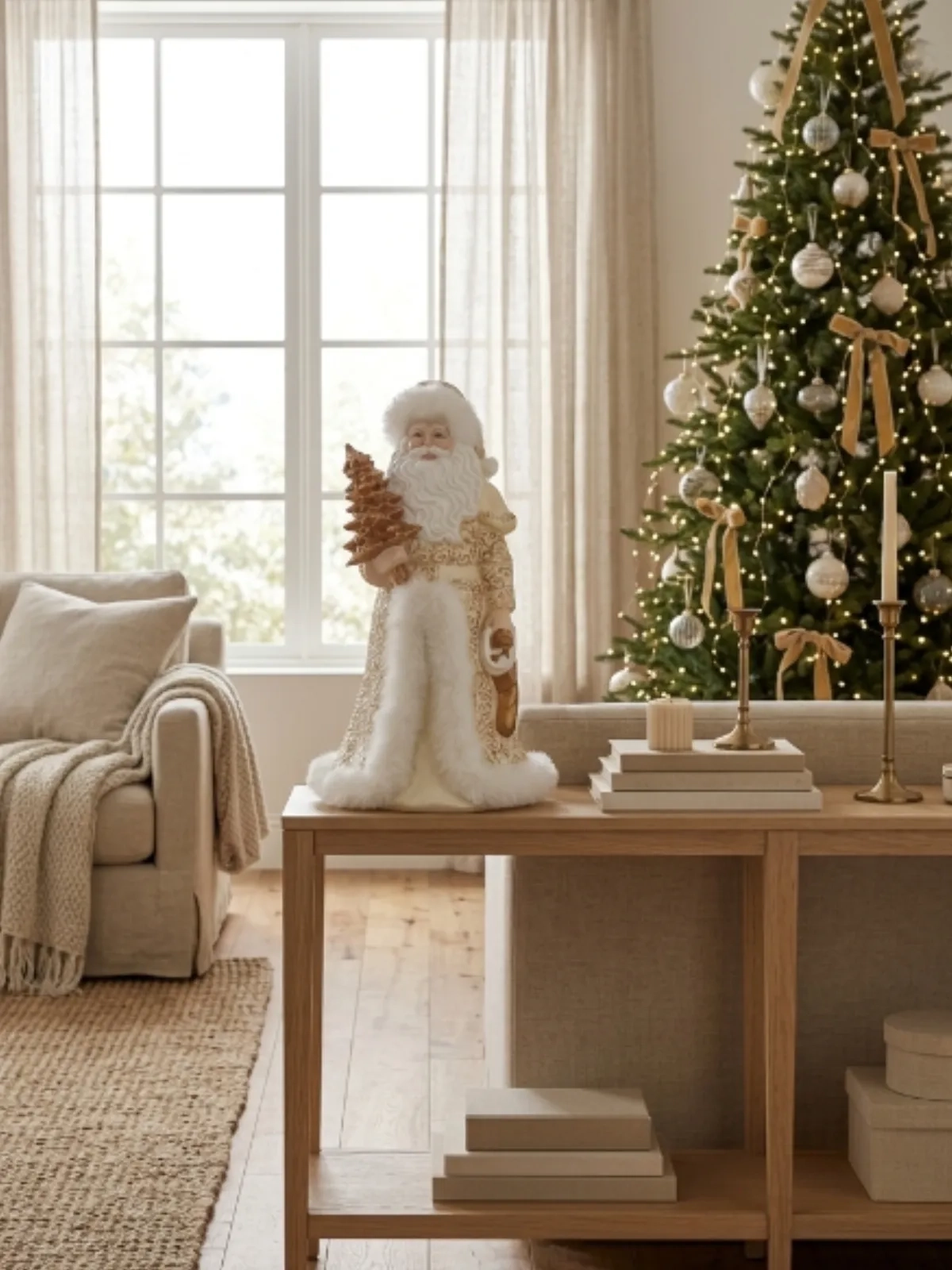 Papai Noel Decorativo Natal em Resina Dourado/Champagne