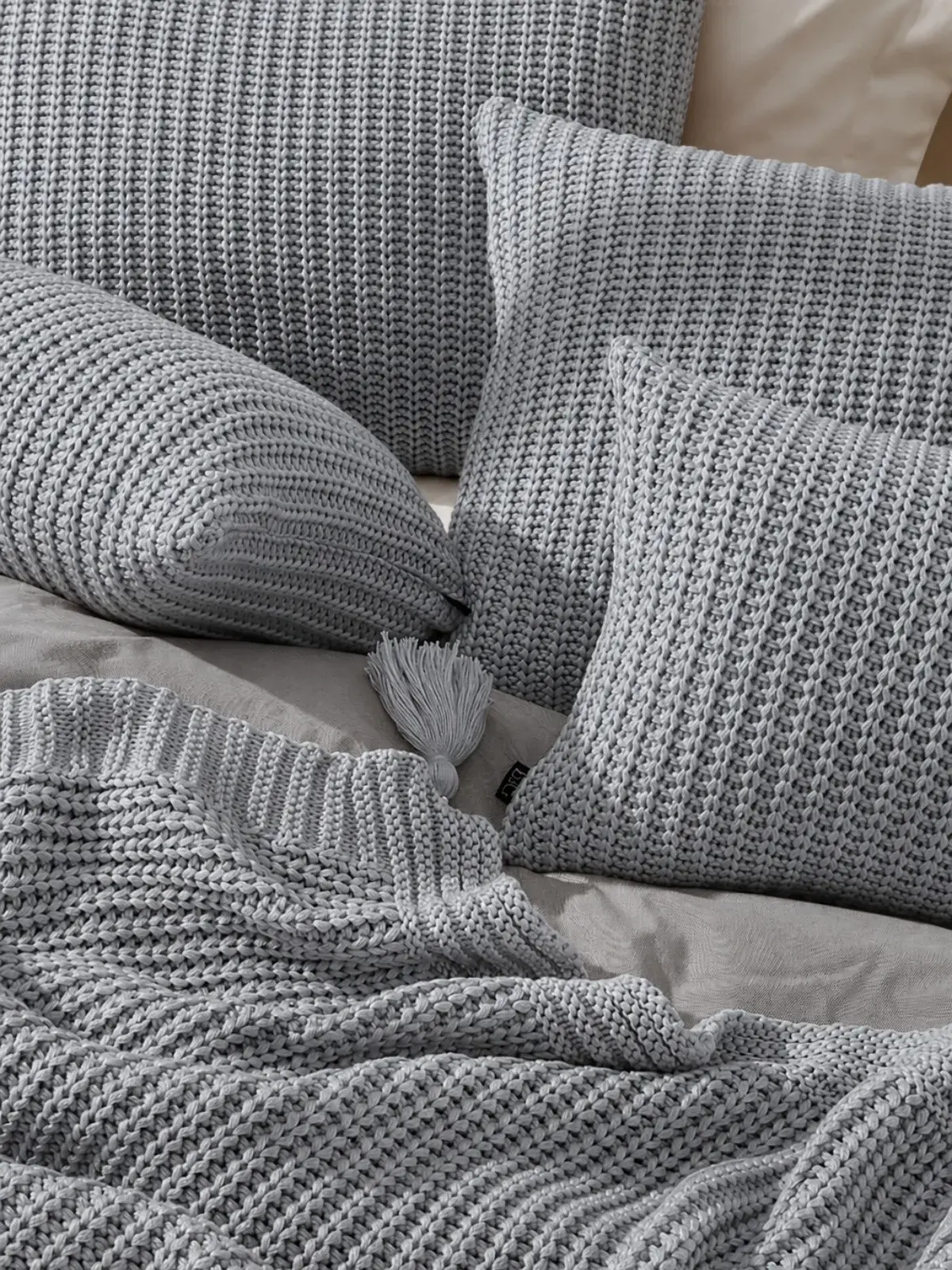 Kit 2 Almofadas e Peseira Big Tricot Cinza