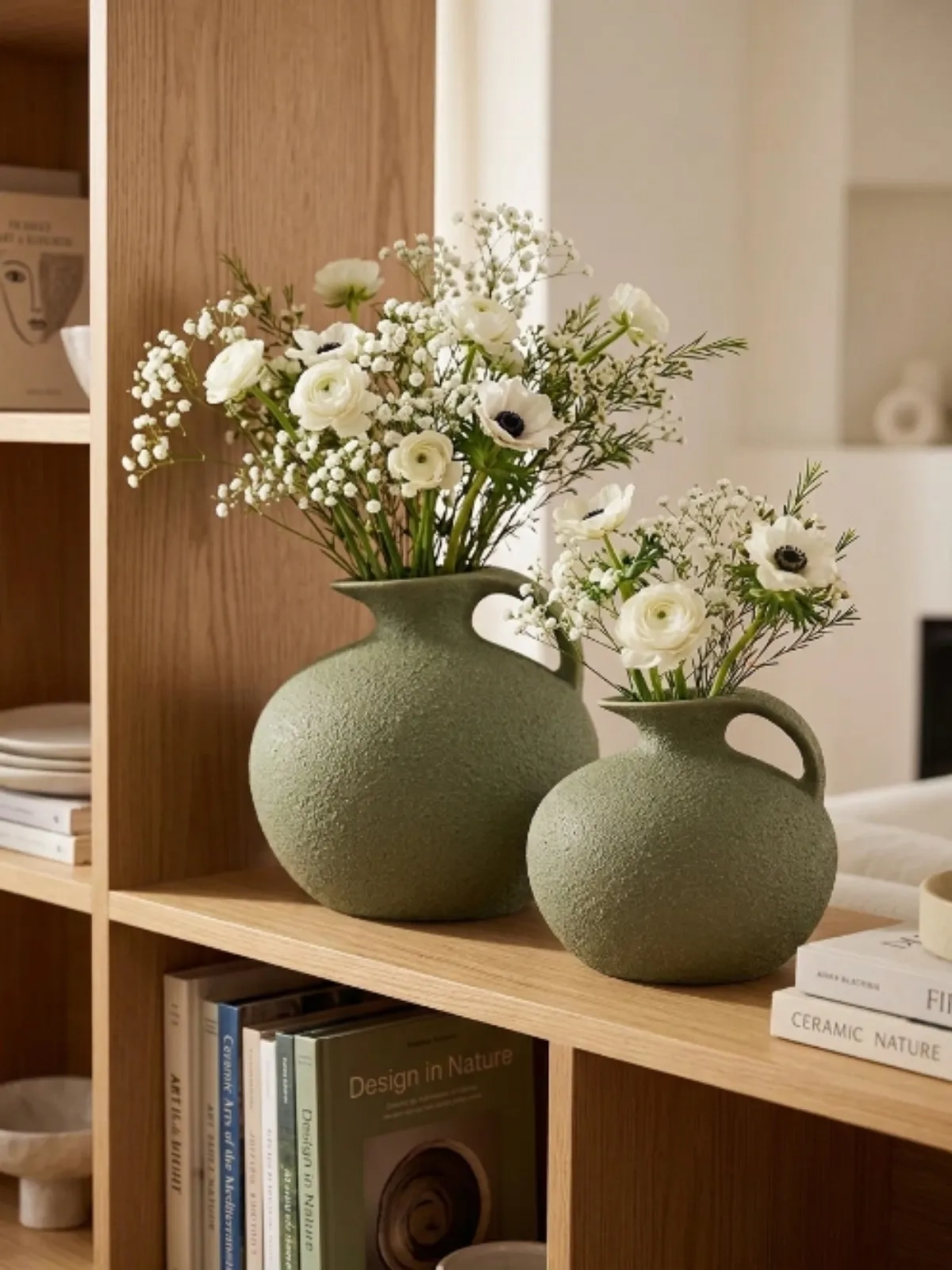 Vaso Decorativo em Cerâmica com Alça Verde G