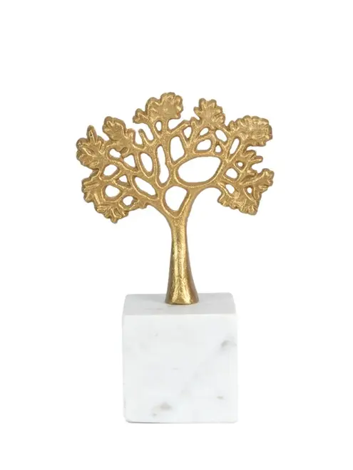Escultura Decorativa Árvore em Mármore e Metal Dourado