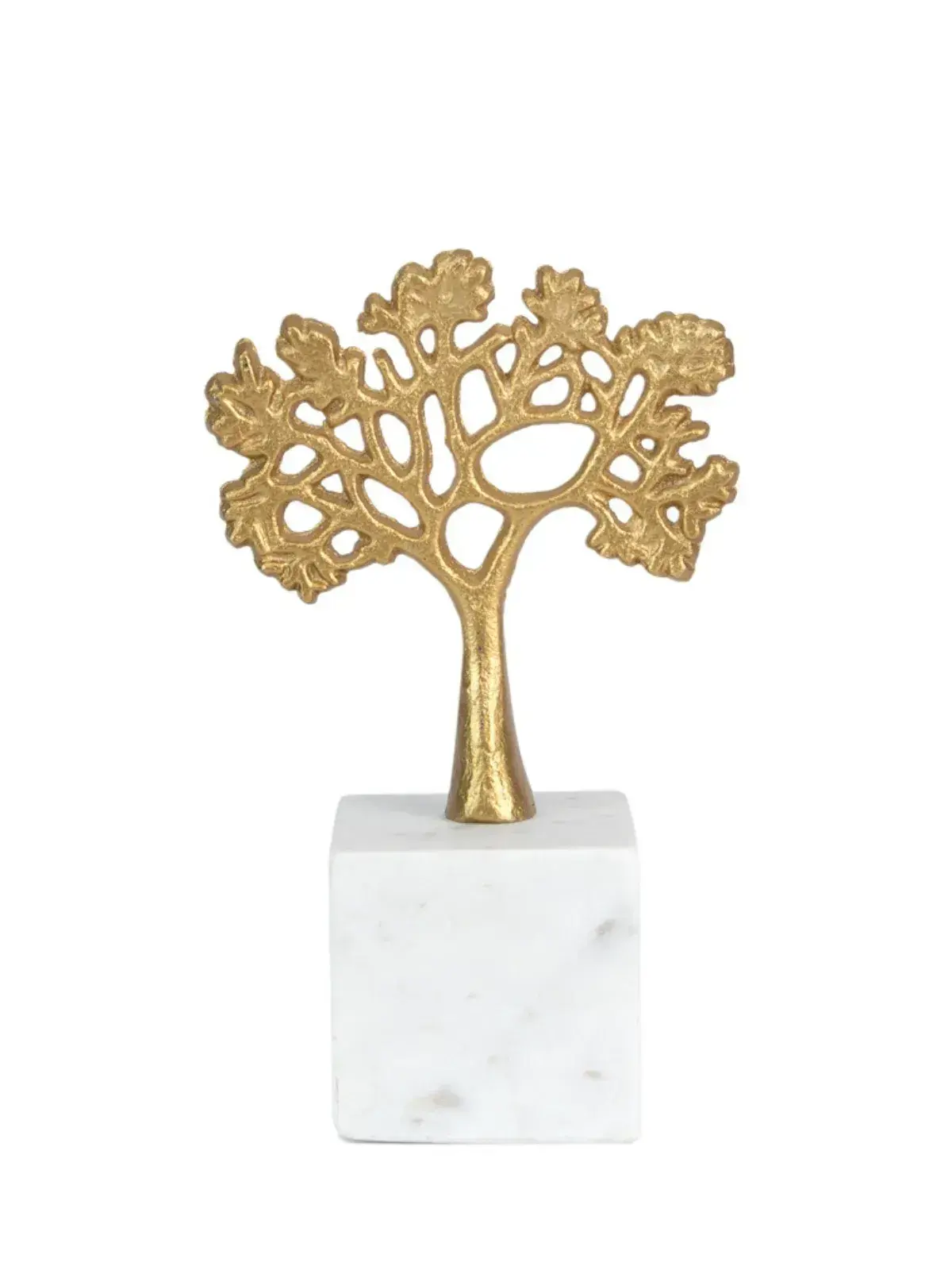 Escultura Decorativa Árvore em Mármore e Metal Dourado G