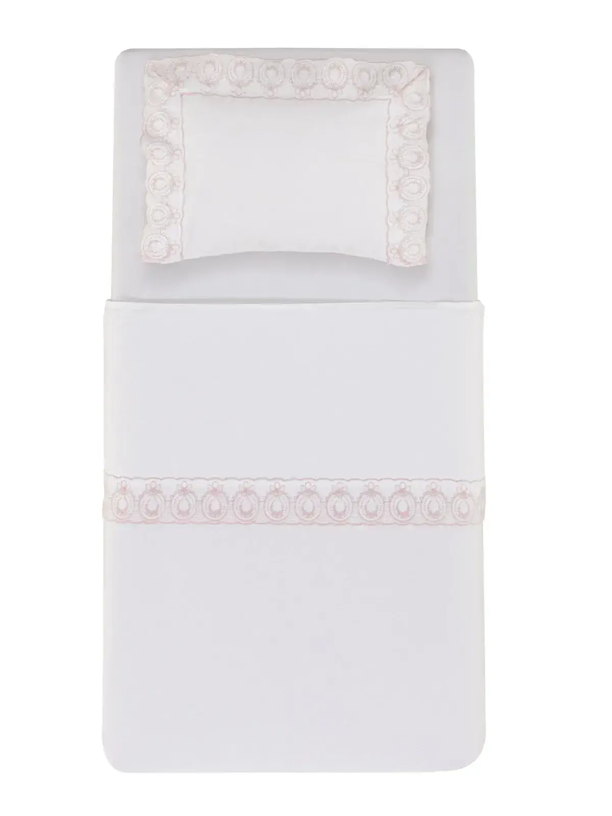Jogo de Berço 3 Peças Trussardi Baby 100% Algodão Egípcio Olivia branco/soft nude