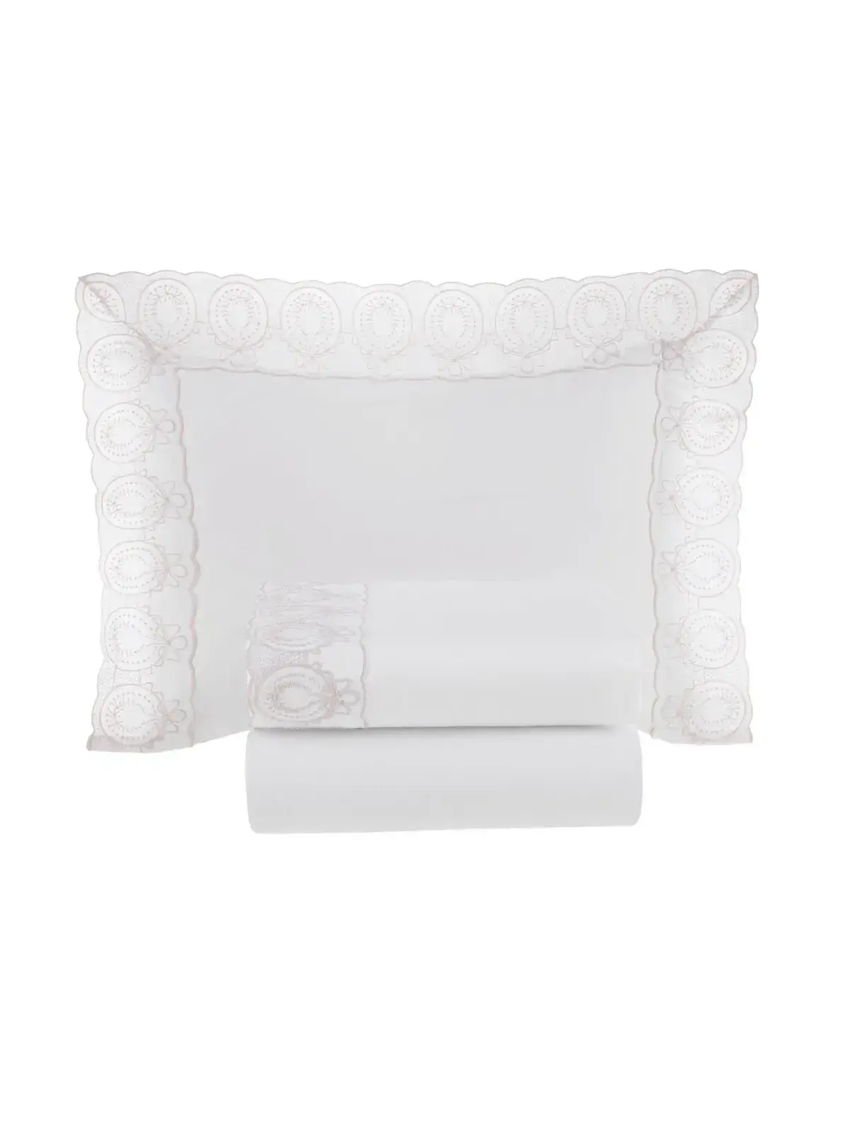 Jogo de Berço 3 Peças Trussardi Baby 100% Algodão Egípcio Olivia branco/soft nude