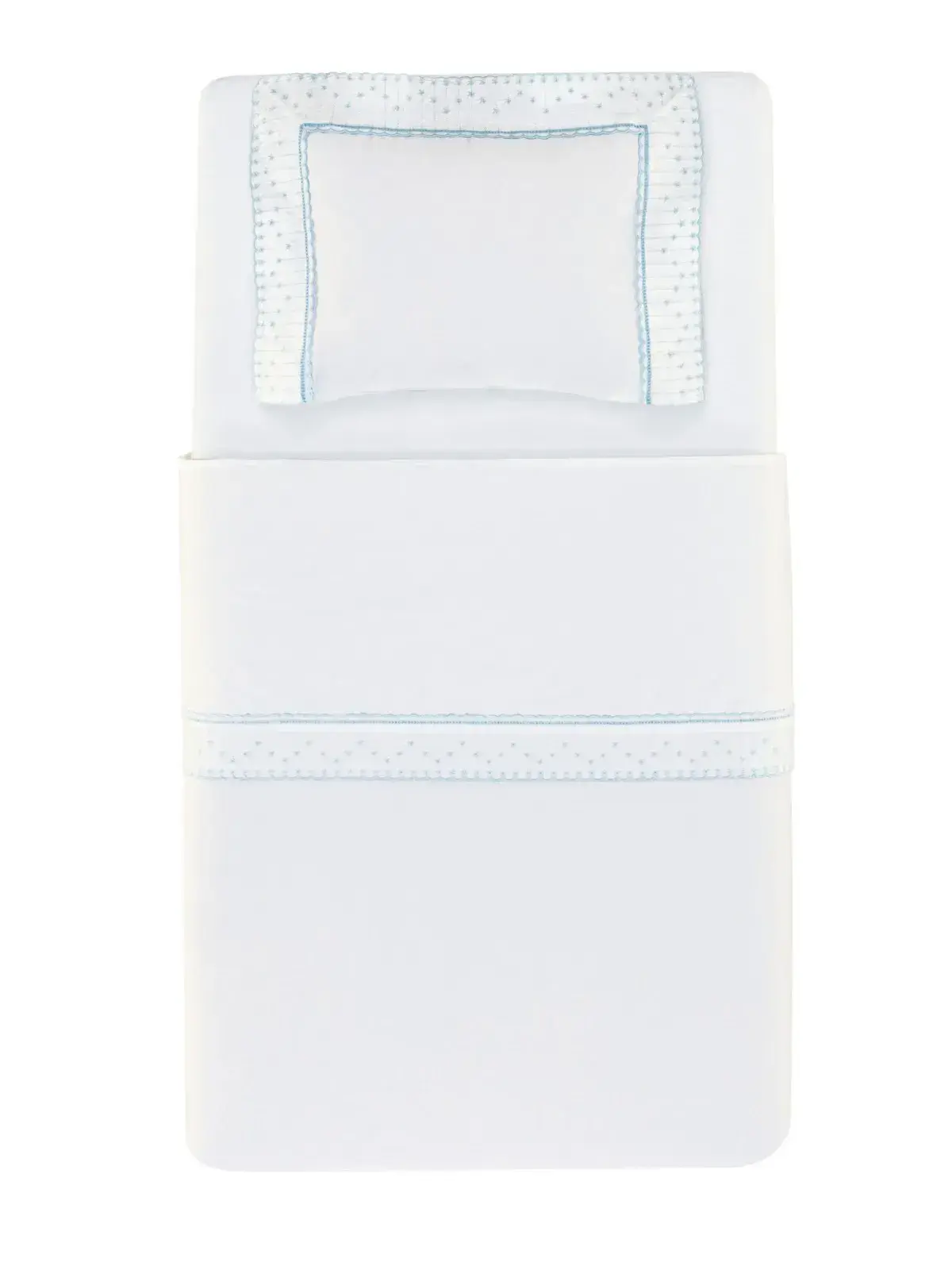 Jogo de Berço 3 Peças Trussardi Baby 100% Algodão Egípcio Marco branco/soft blue