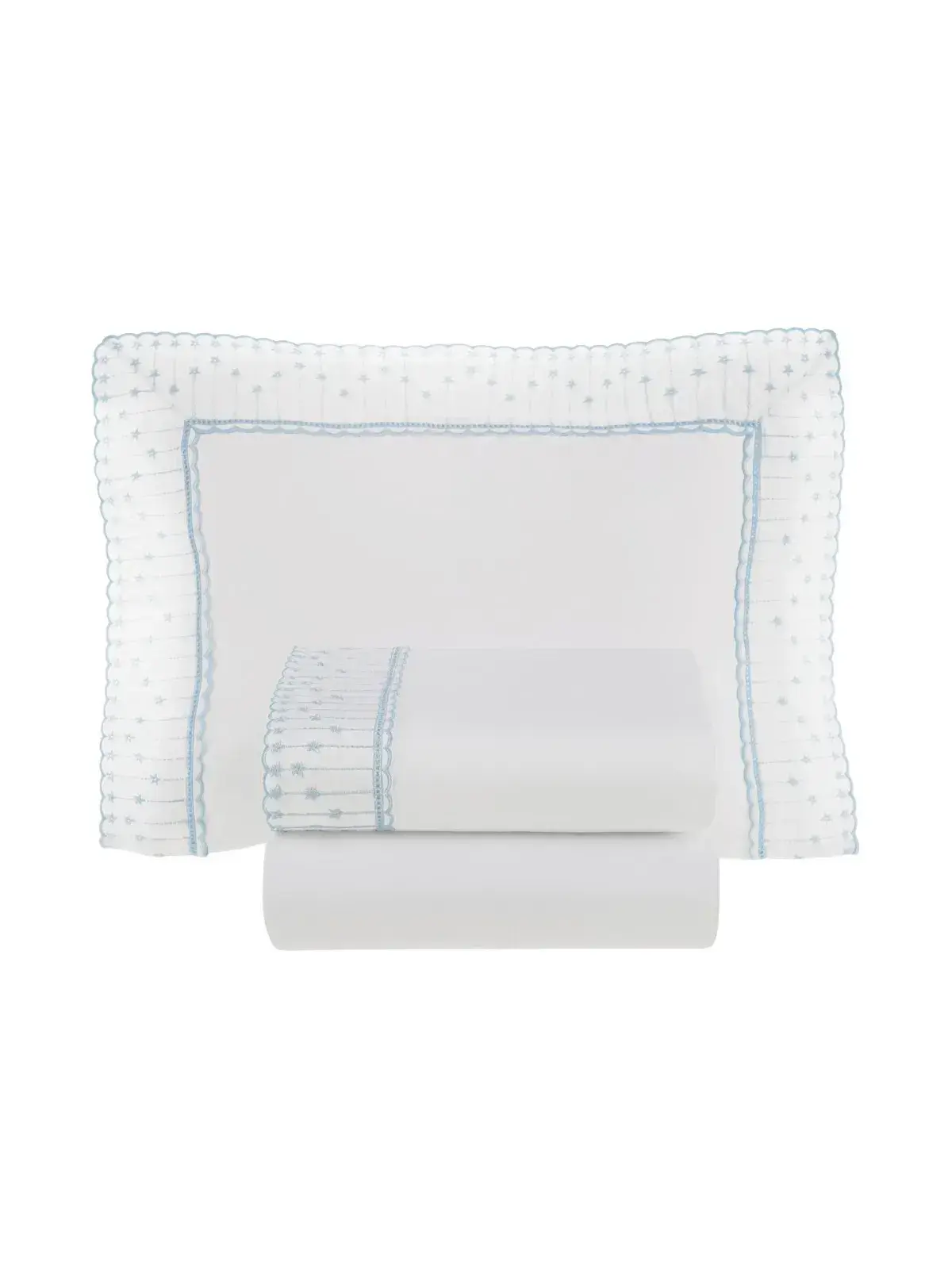 Jogo de Berço 3 Peças Trussardi Baby 100% Algodão Egípcio Marco branco/soft blue