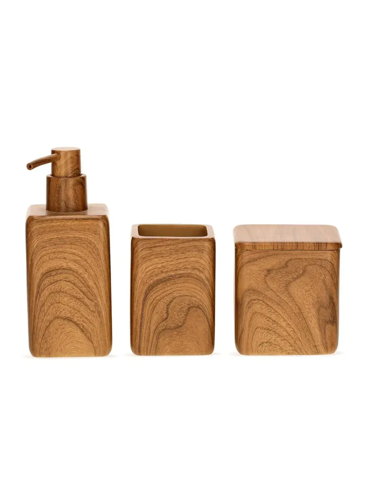 Kit em Polirresina para Banheiro e Lavabo 3 Peças Madeira