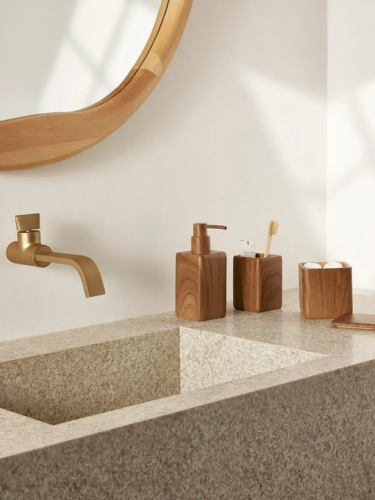 Kit em Polirresina para Banheiro e Lavabo 3 Peças Madeira