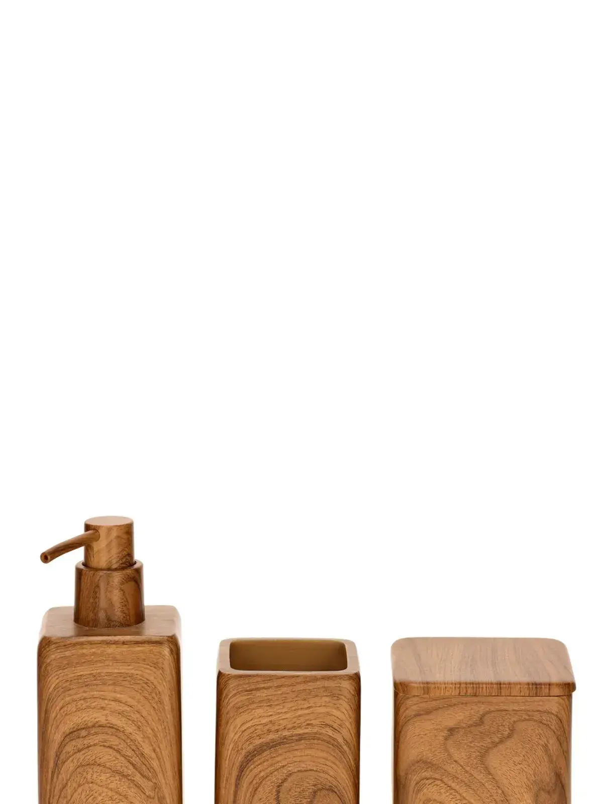 Kit em Polirresina para Banheiro e Lavabo 3 Peças Madeira