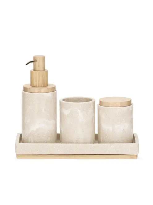 Kit em Polirresina para Banheiro e Lavabo 4 Peças Marmorizado