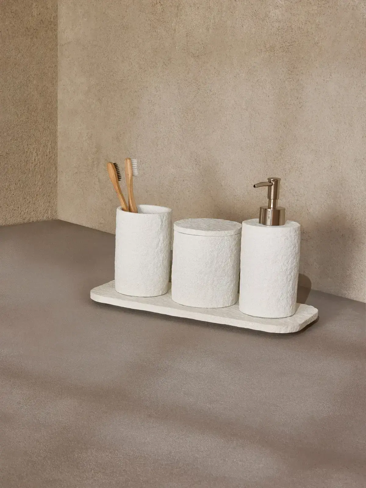 Kit em Cimento para Banheiro e Lavabo 4 Peças Branco
