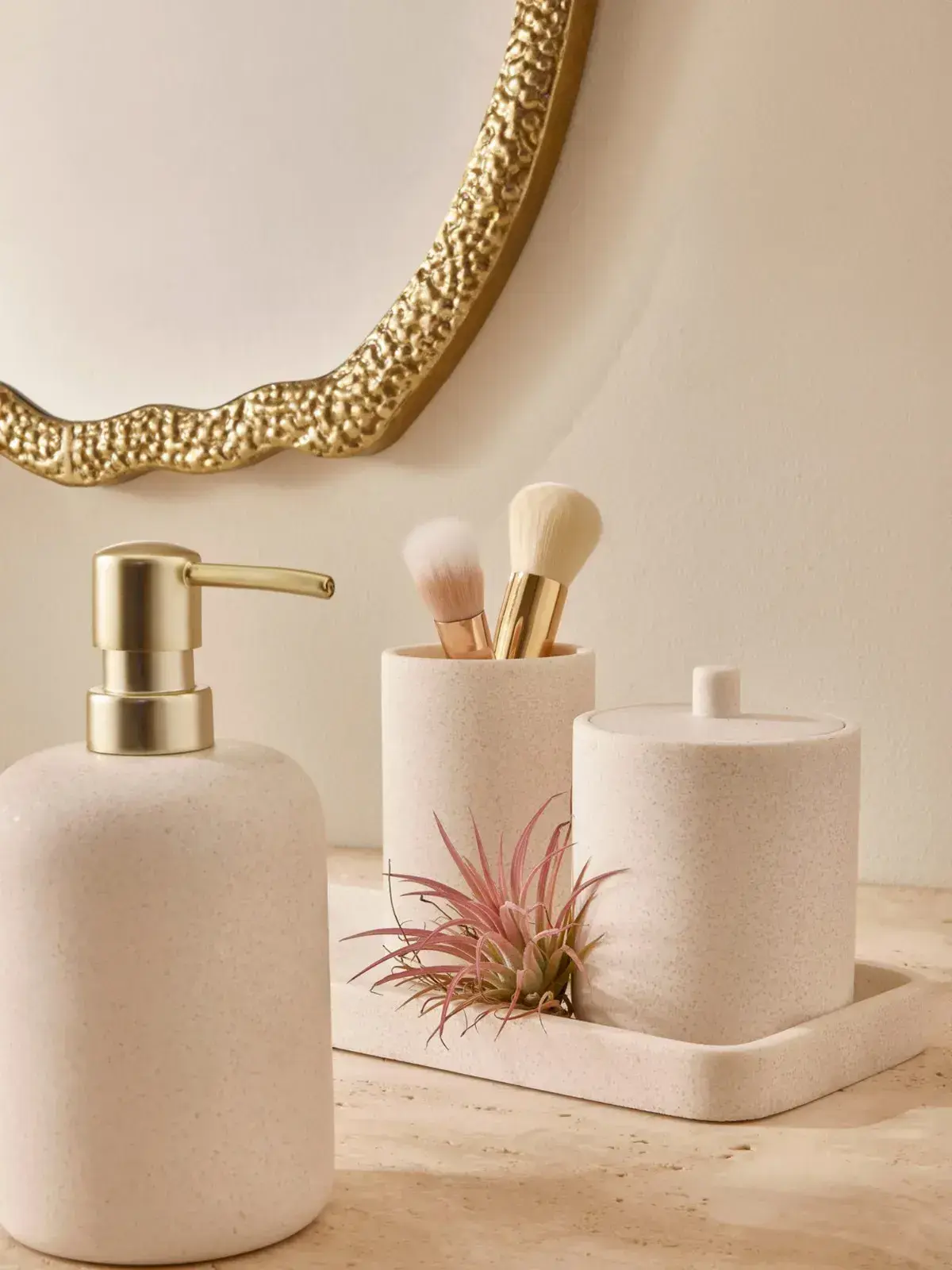 Kit em Polirresina para Banheiro e Lavabo 4 Peças Off-White