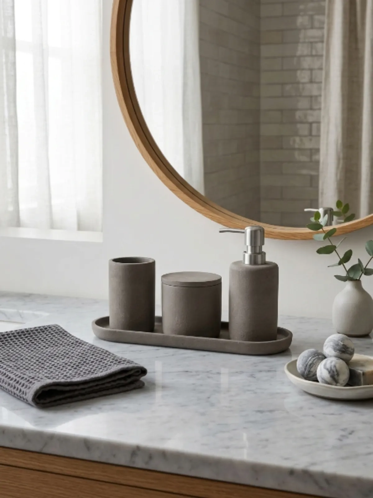 Kit em Cimento para Banheiro e Lavabo 4 Peças Nocciola Fosco
