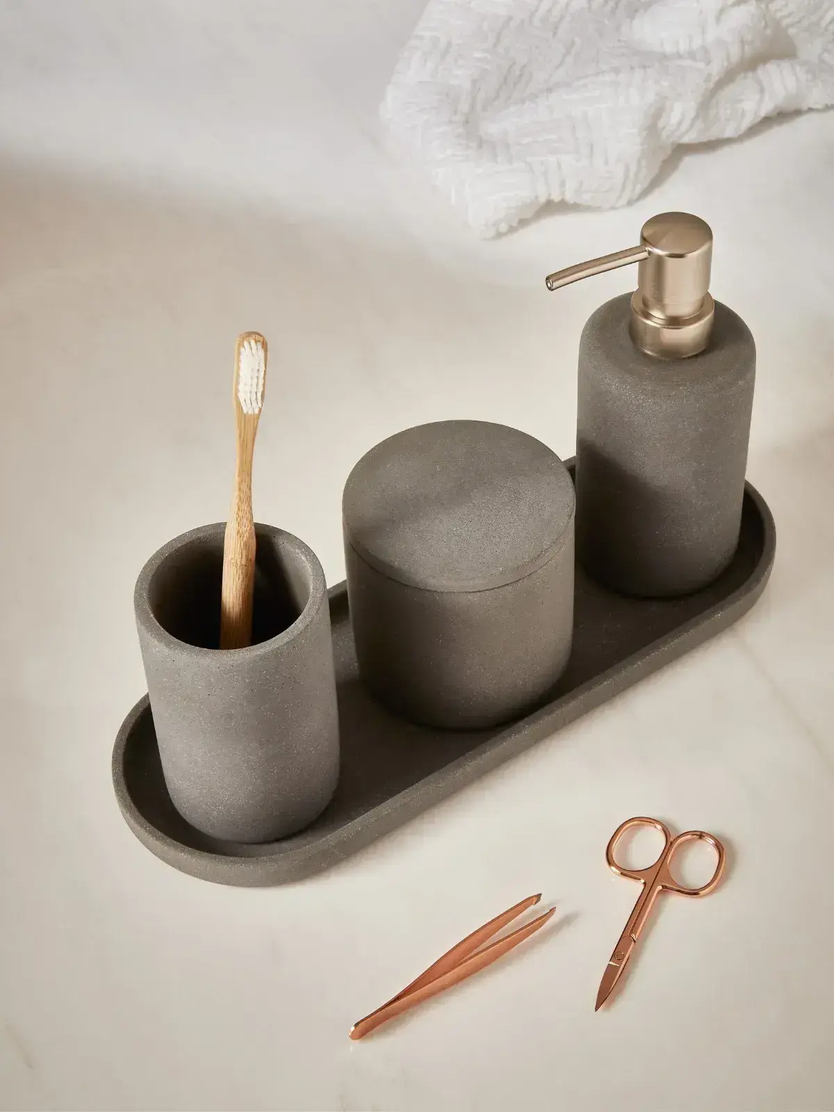 Kit em Cimento para Banheiro e Lavabo 4 Peças Nocciola Fosco