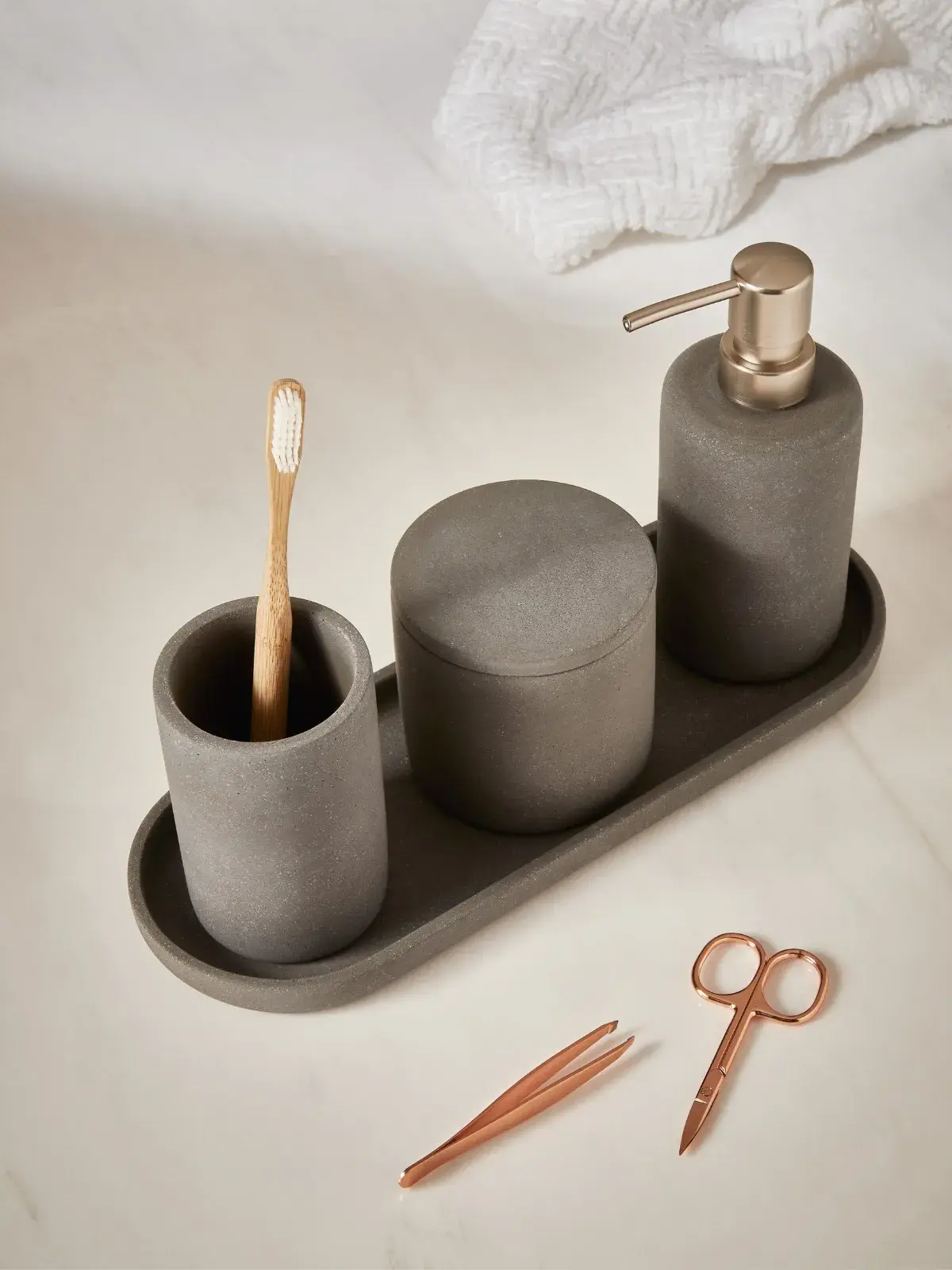 Kit em Cimento para Banheiro e Lavabo 4 Peças Nocciola Fosco