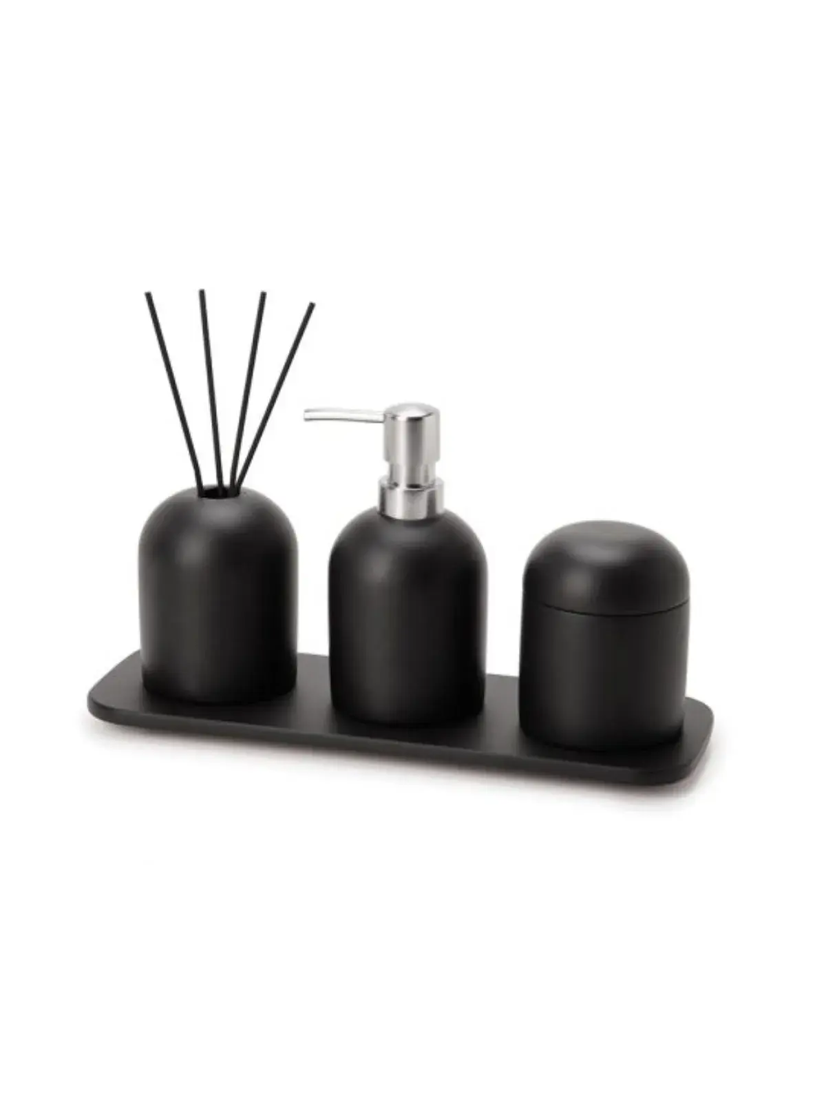 Kit em Cimento para Banheiro e Lavabo 4 Peças Preto