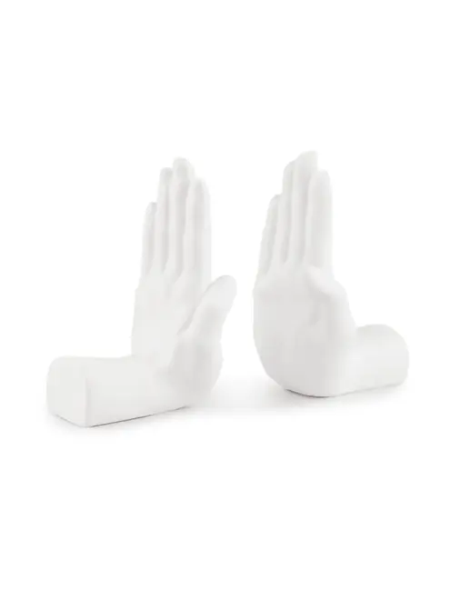 Aparadores de Livros Escultura Mãos em Polirresina Branco
