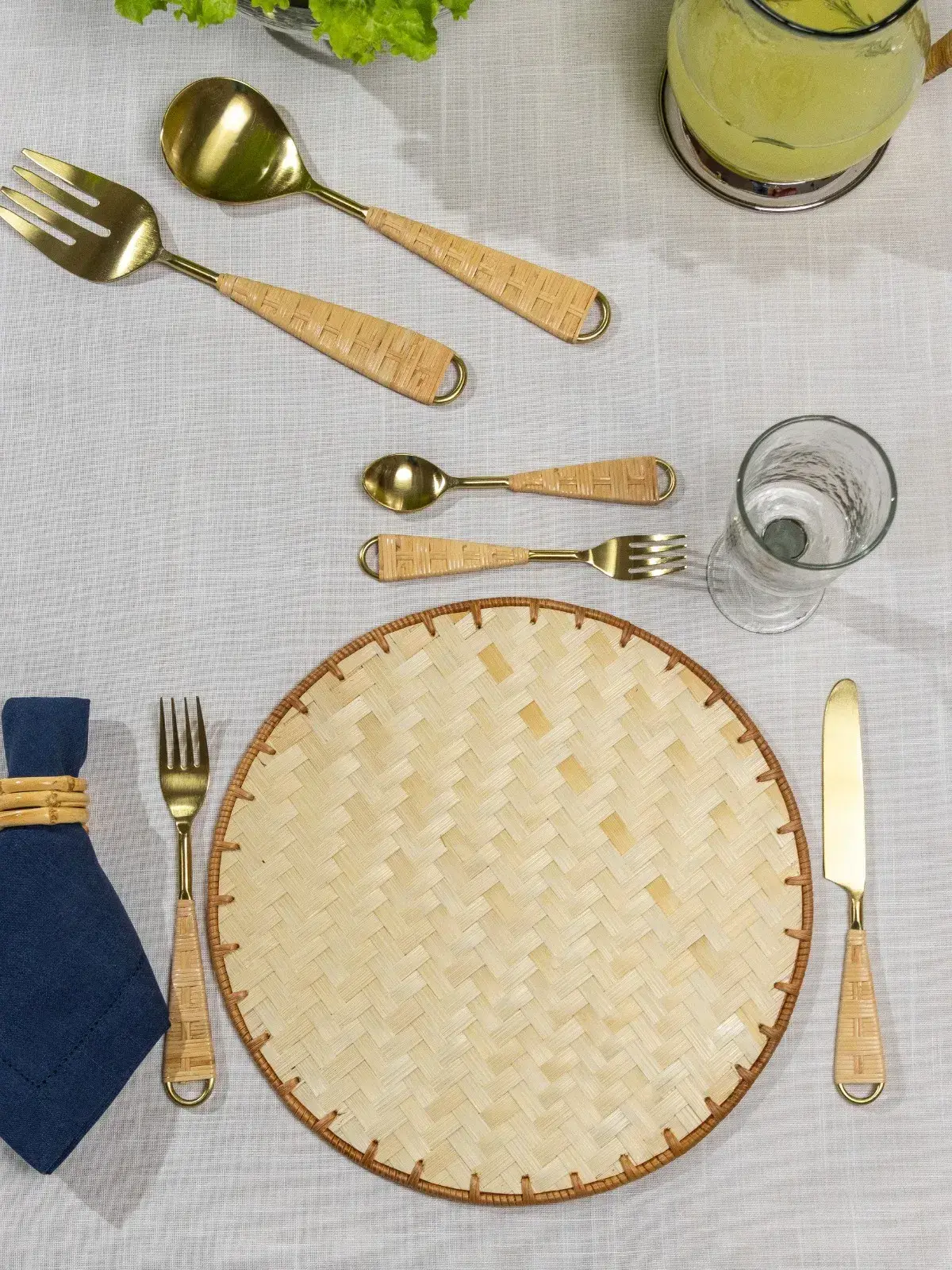Conjunto de Talheres para Salada 2 Pecas Garbo Rattan Dourado