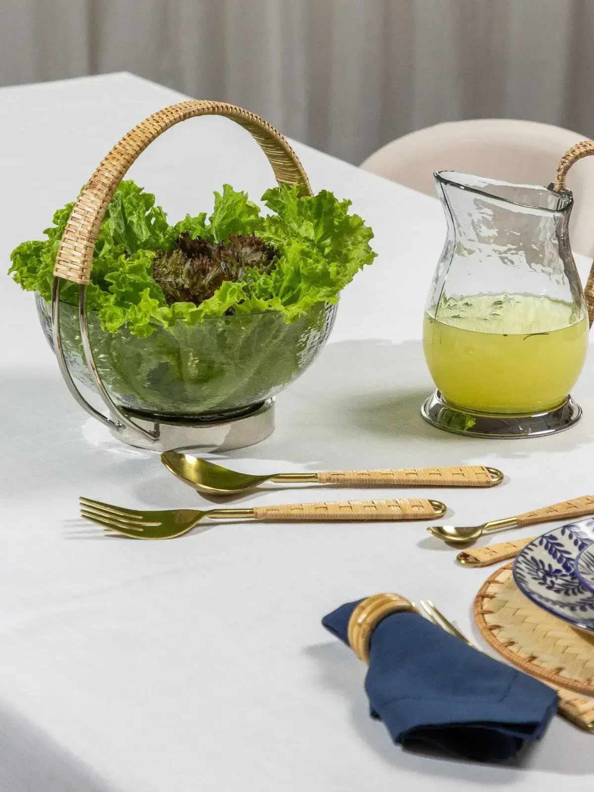 Conjunto de Talheres para Salada 2 Pecas Garbo Rattan Dourado