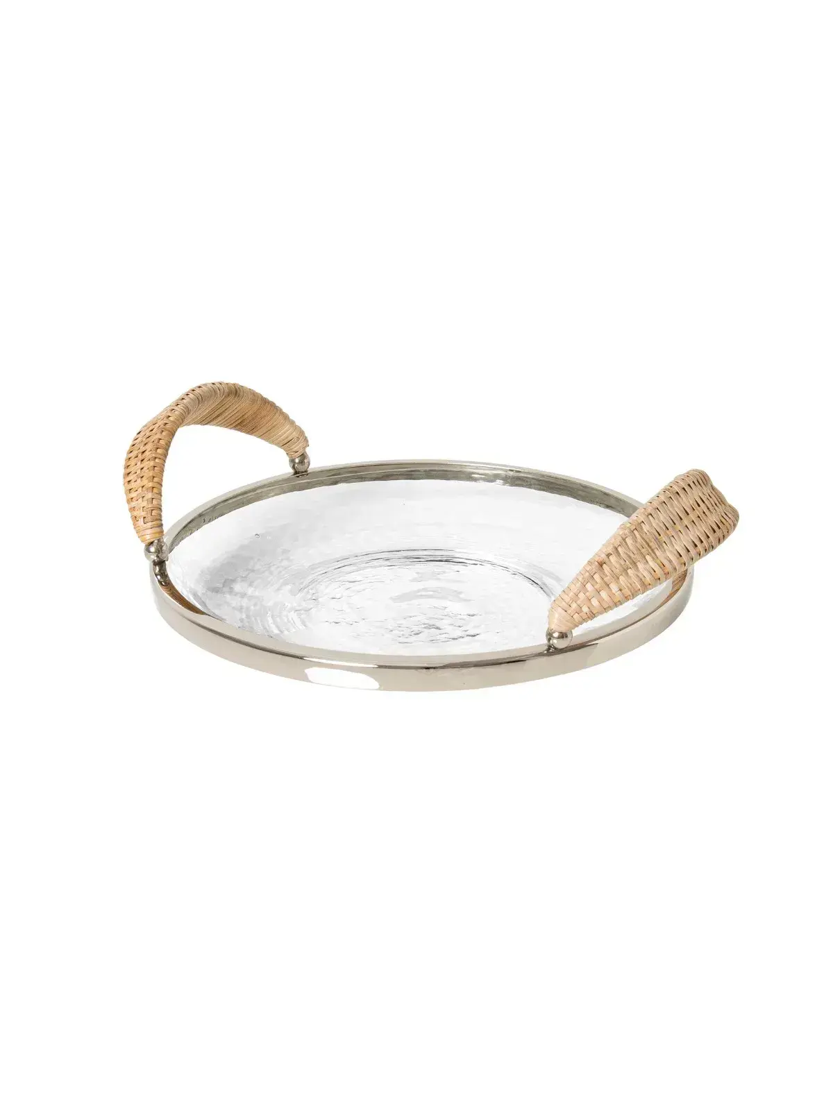 Bandeja Vidro com Alca Rattan 27cm 