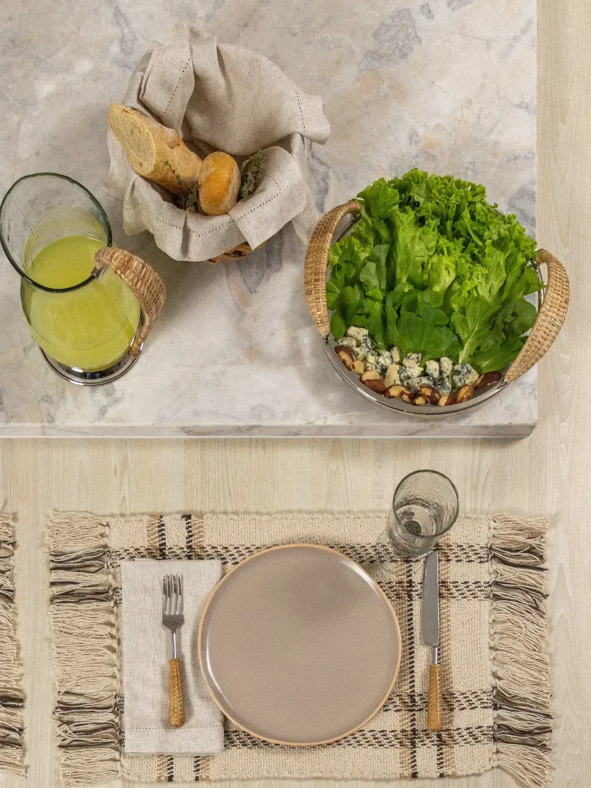 Bandeja Vidro com Alca Rattan 27cm 