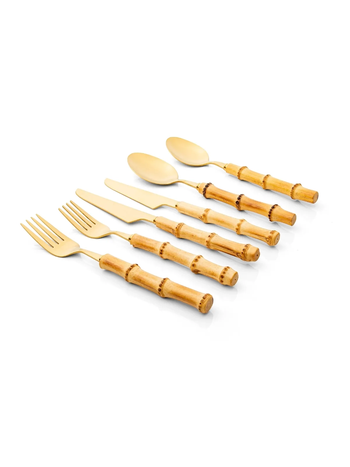 Conjunto de Talheres 36 Pecas Garbo Bamboo Natural Dourado