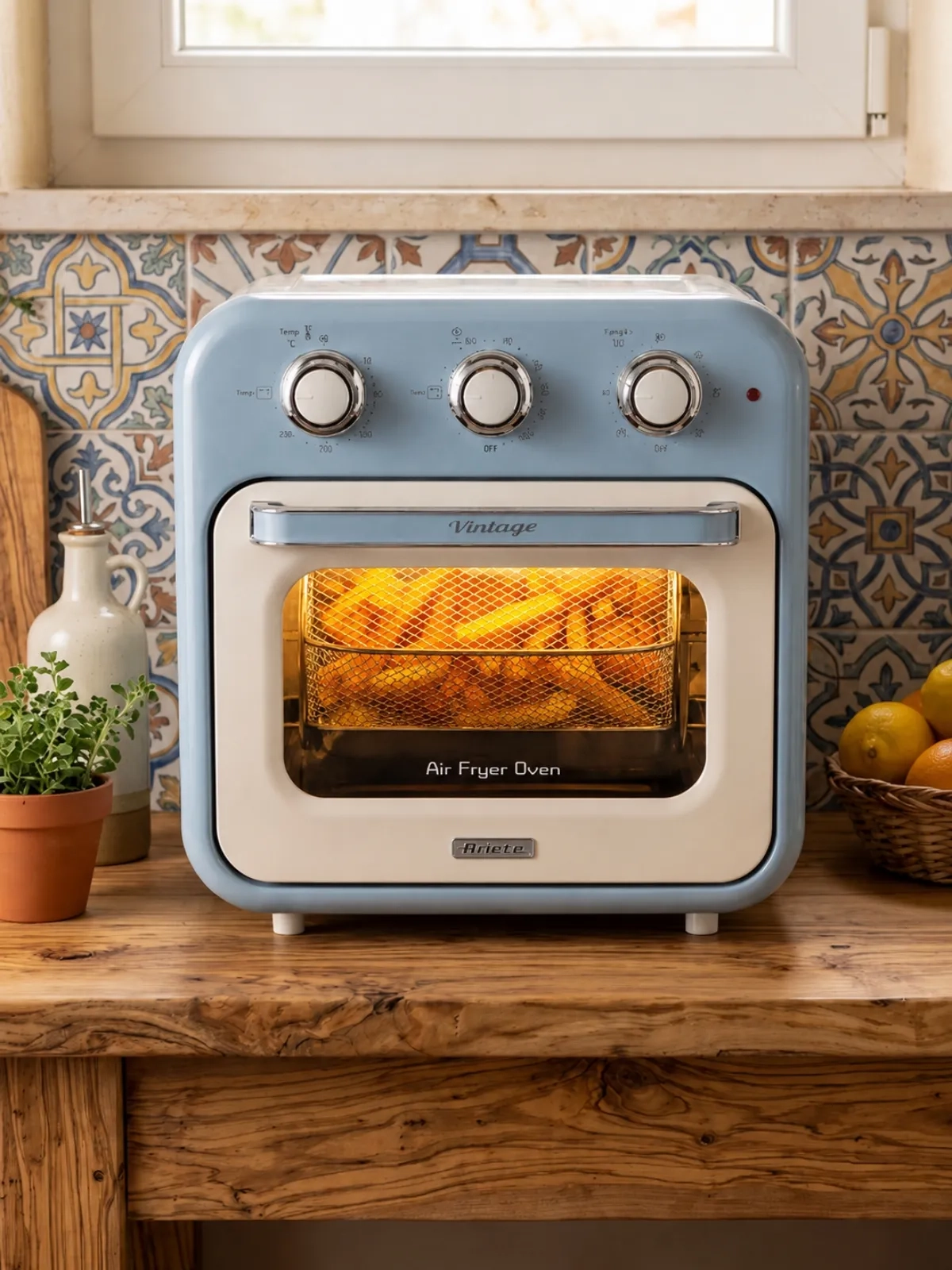Forno Air Fryer Ariete Vintage 16L 1200W - Design Retrô Italiano Azul