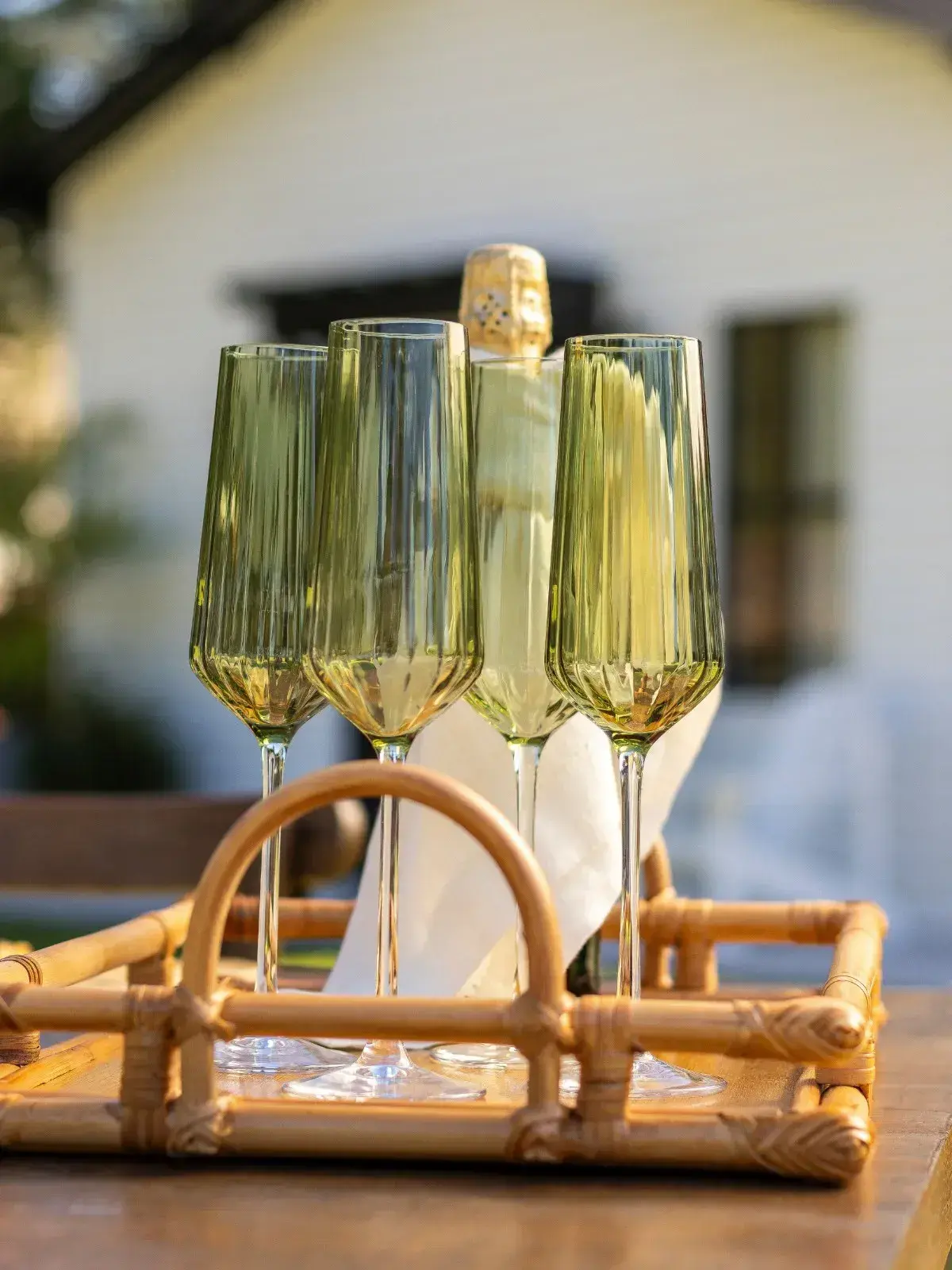 Taça de Champagne de Vidro Lustro Verde Verde