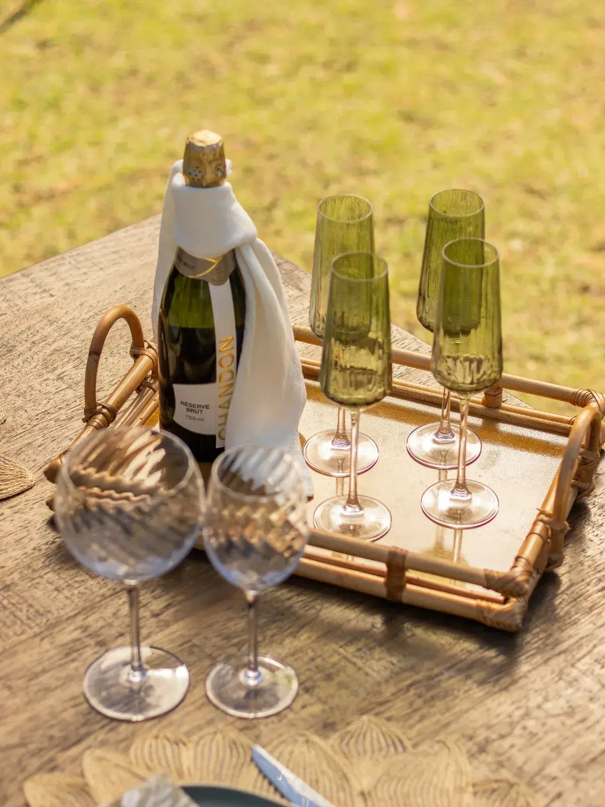 Taça de Champagne de Vidro Lustro Verde Verde