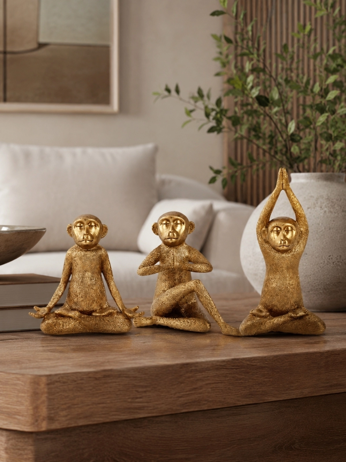 Kit Esculturas Decorativas Macacos em Polirresina 3 Peças 