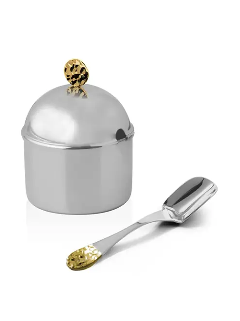 Açucareiro com Colher Ravena Nocc com Detalhes em Ouro 24k - Riva