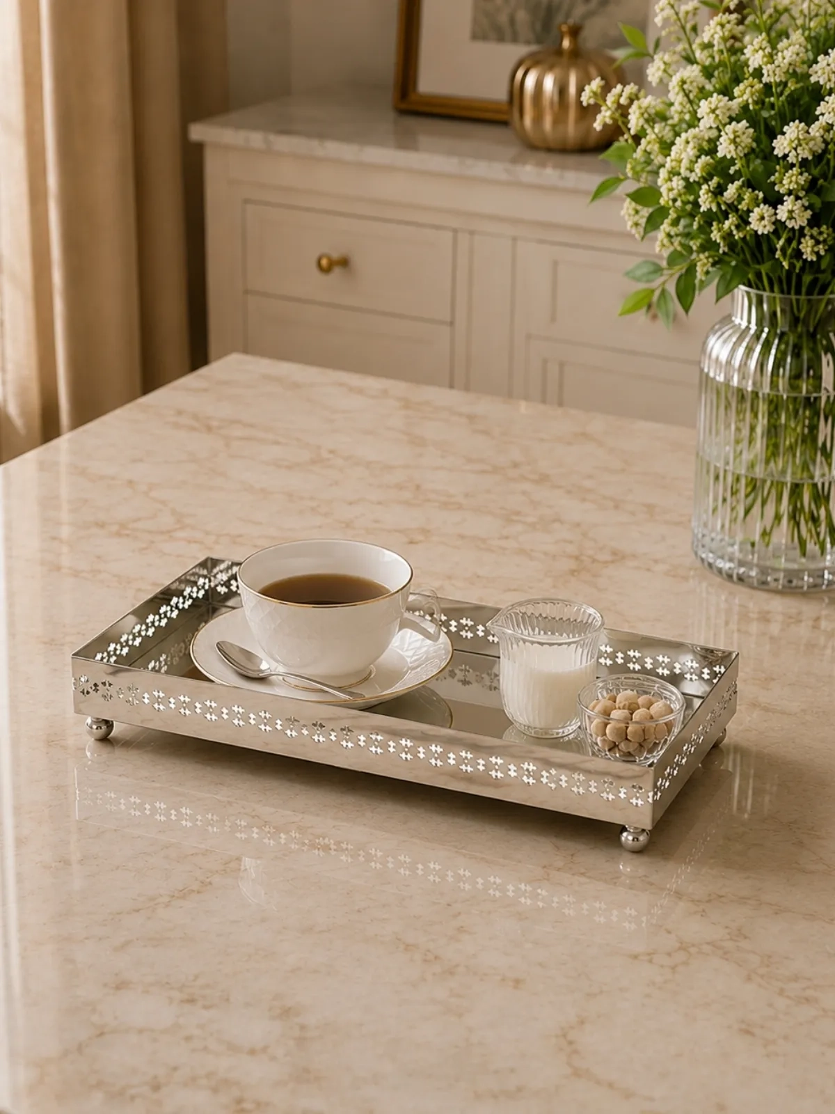 Bandeja Prata Retangular Galeria Cross Fundo com Espelho - St James 27 x 10 x 3 cm