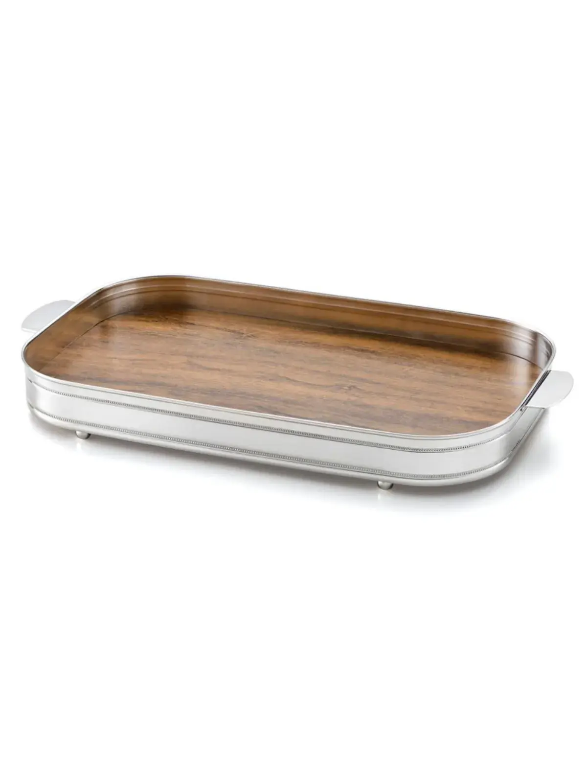 Bandeja em Prata Oblonga com Galeria Fundo em Madeira - St James 48cm x 30cm x 6CM