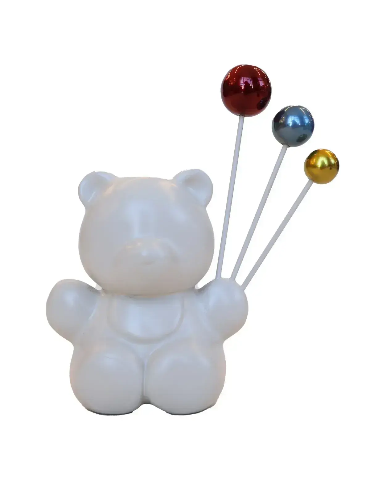 Escultura Decorativa Urso com Balões Coloridos Off-White