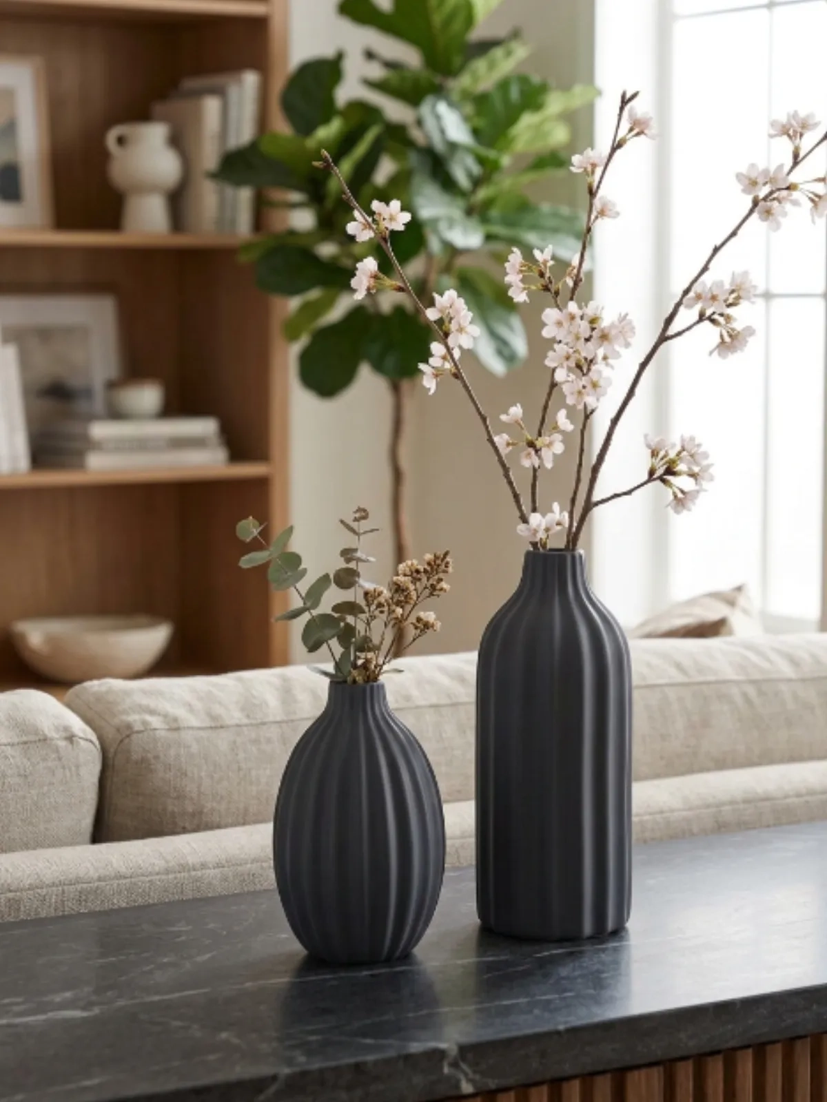 Conjunto de Vasos Decorativos Duo Indiano 19X14 e 15X14 Preto