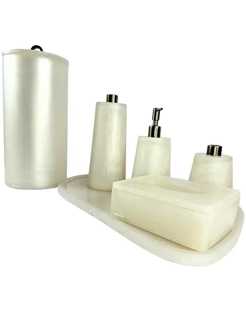 Conjunto Banheiro com Puxador Ello em Bronze Escovado Pérola Fosco - Resimetal