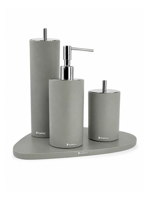 Conjunto Banheiro com Puxador Ponto em Cromado Cinza Claro Fosco - Resimetal