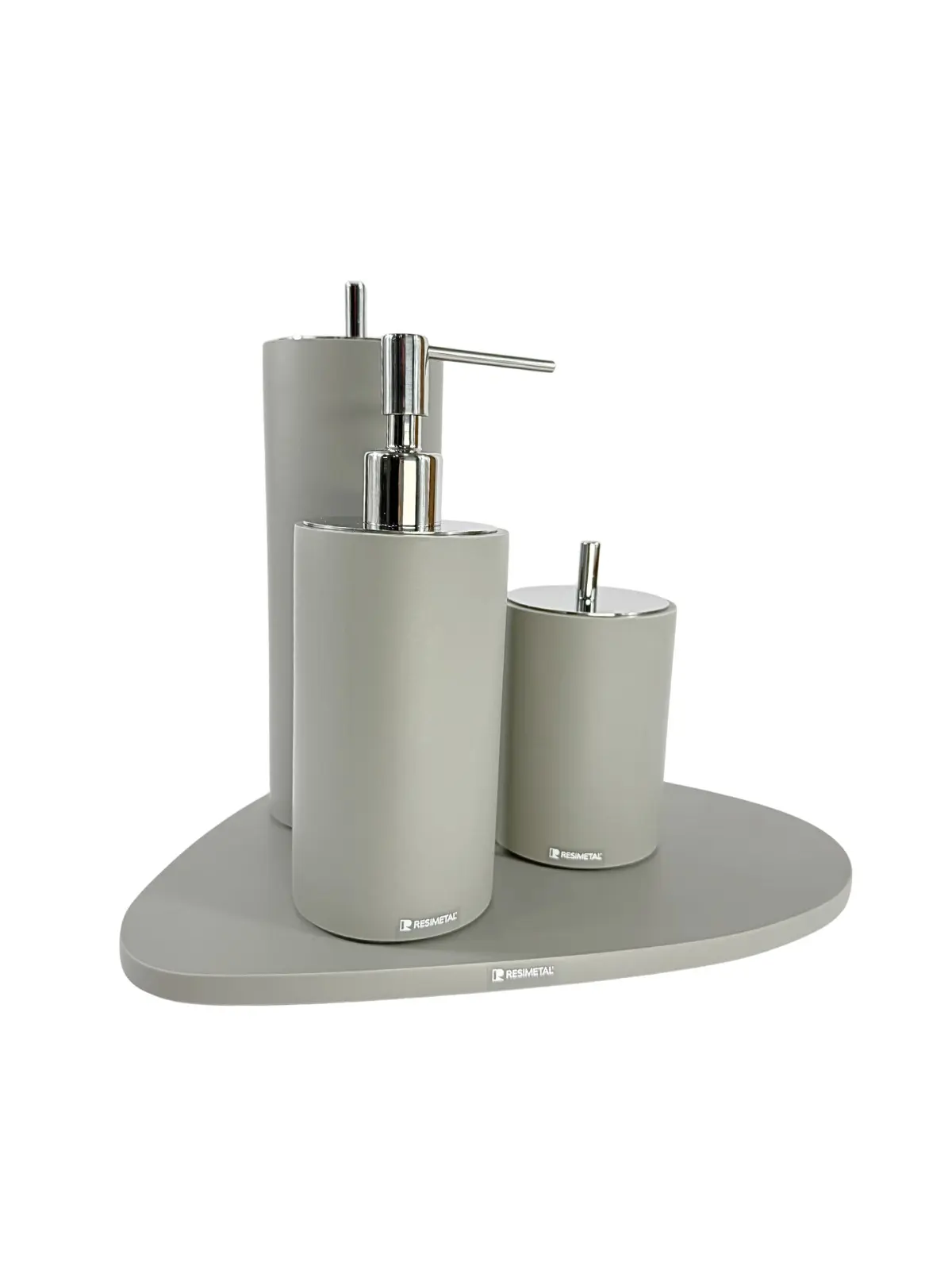 Conjunto Banheiro com Puxador Ponto em Cromado Cinza Claro Fosco - Resimetal 