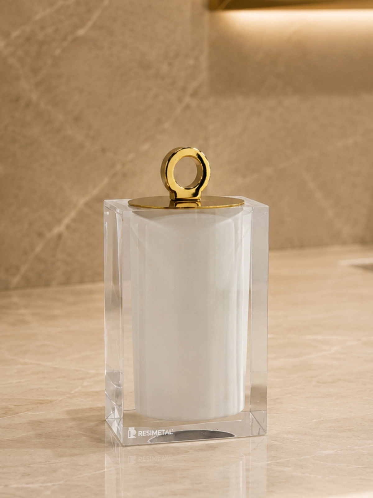 Conjunto de Banheiro com Puxador Ello em Gold Cristal/Linho - Resimetal 