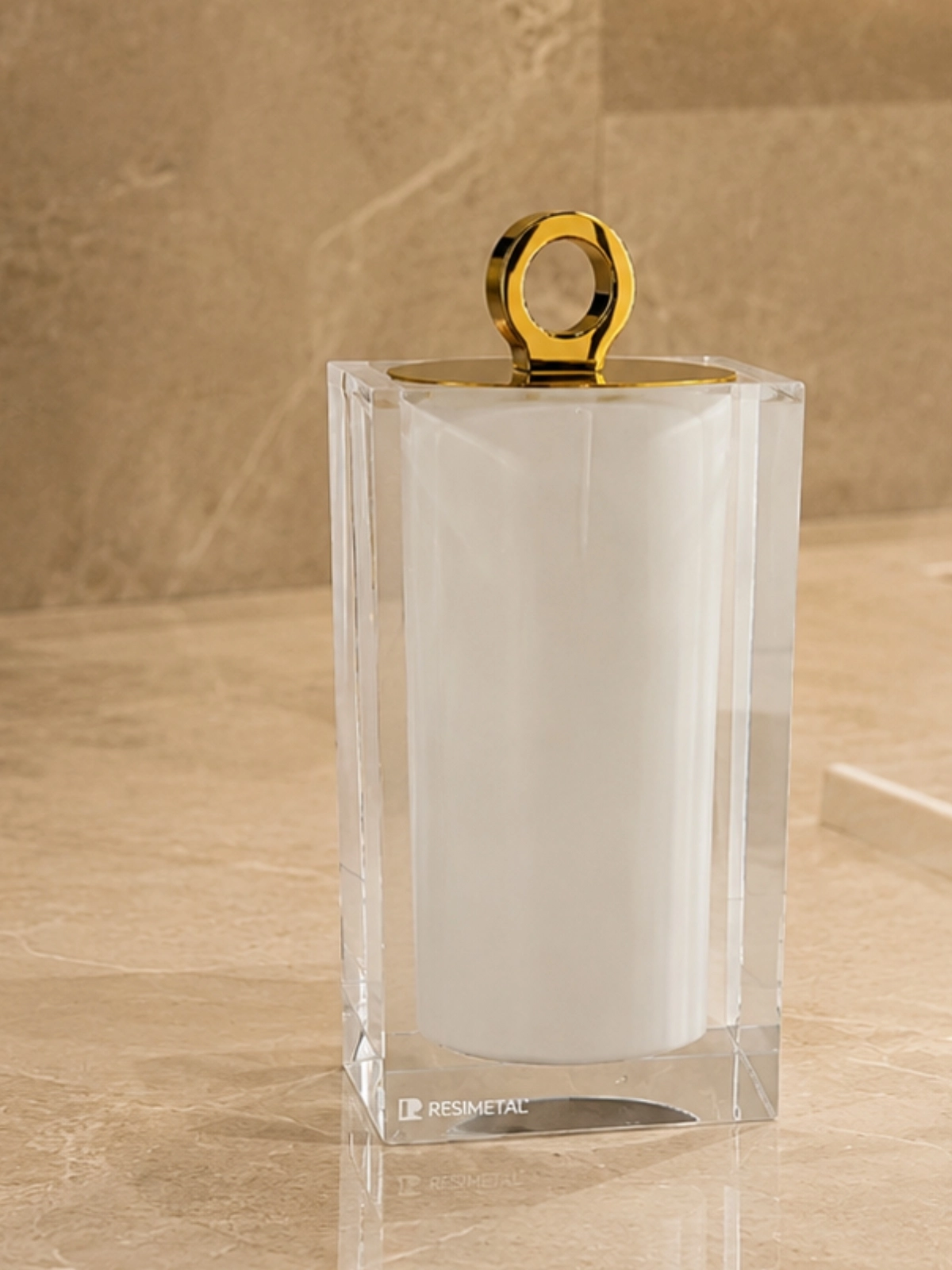 Conjunto de Banheiro com Puxador Ello em Gold Cristal/Linho - Resimetal 