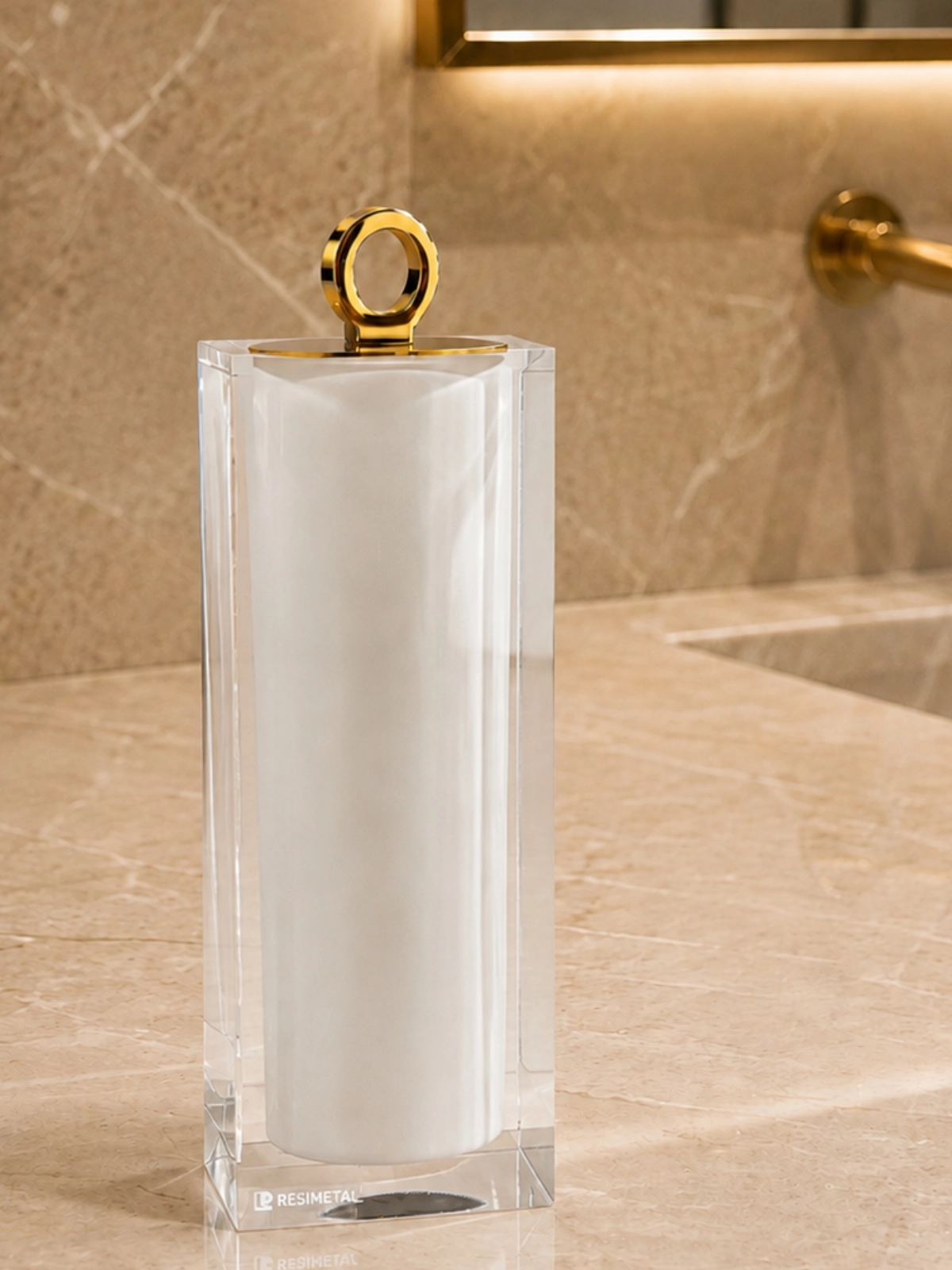 Conjunto de Banheiro com Puxador Ello em Gold Cristal/Linho - Resimetal 