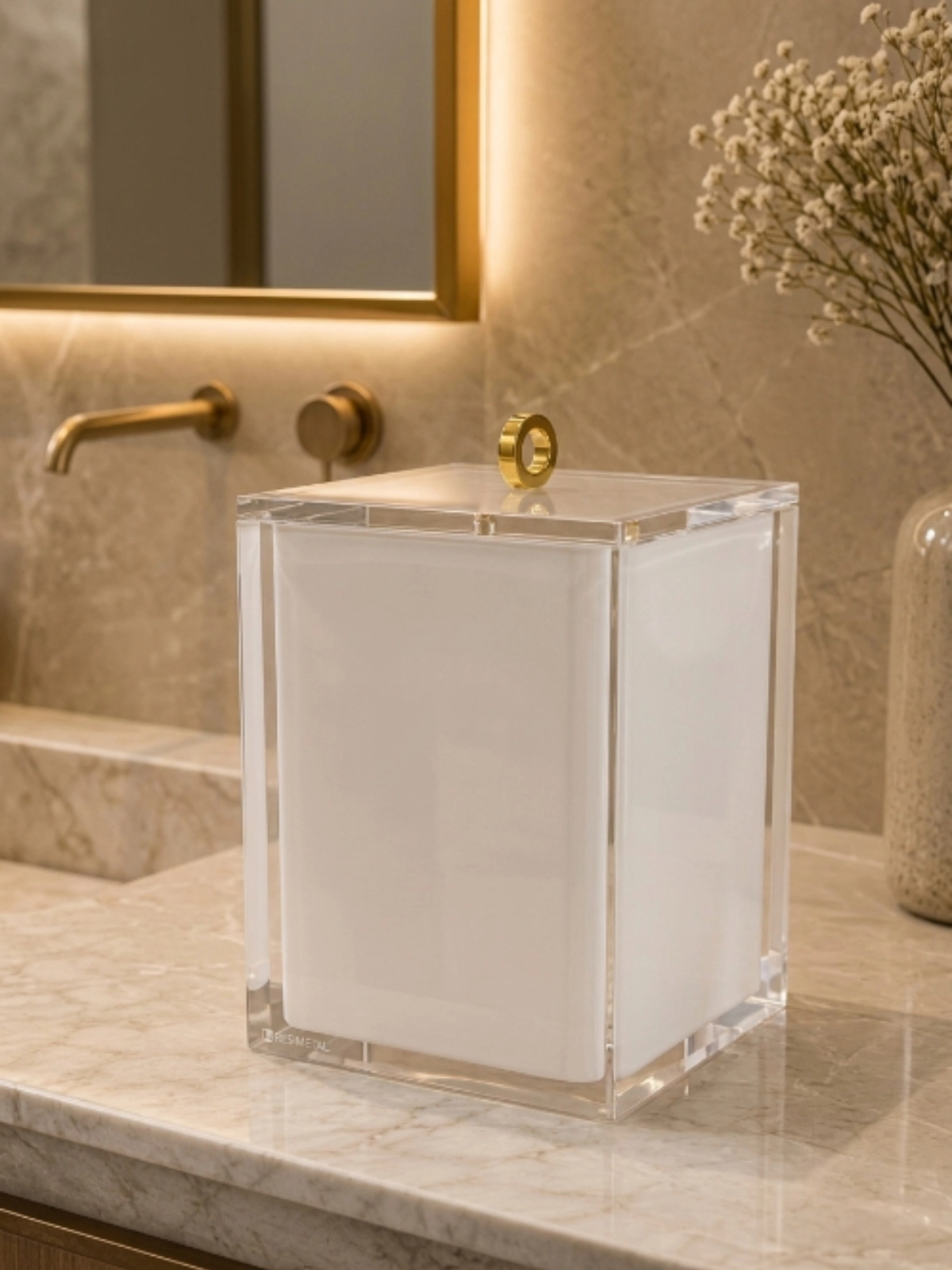 Conjunto de Banheiro com Puxador Ello em Gold Cristal/Linho - Resimetal 