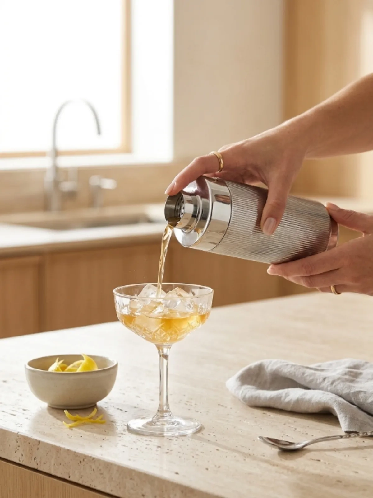Coqueteleira Aço Inox Canelado Prata