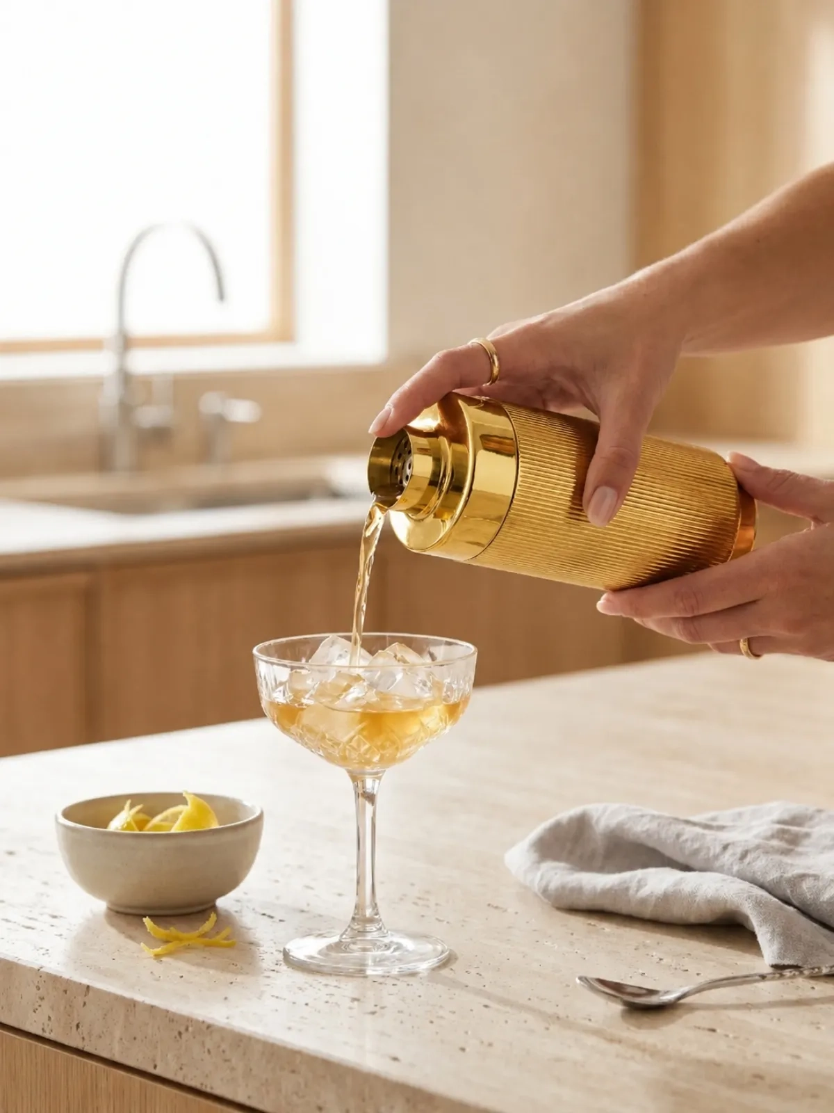 Coqueteleira Aço Inox Canelado Dourado