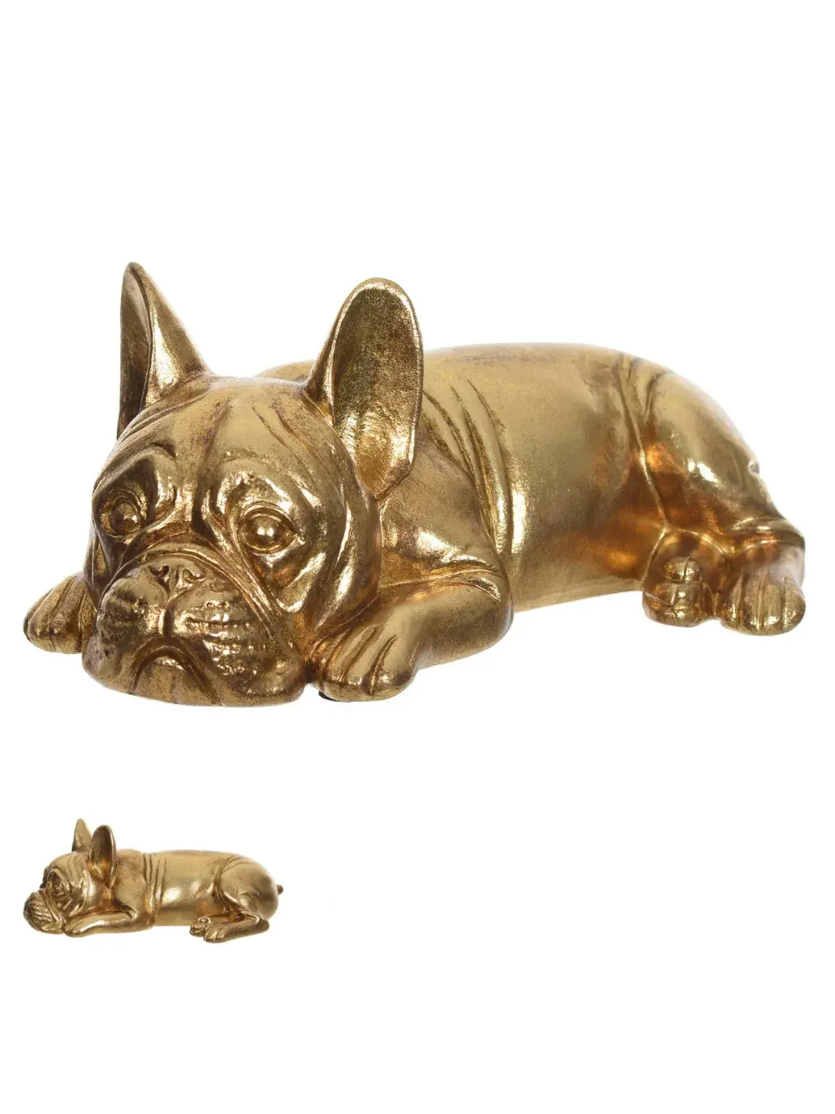 Escultura Decorativa Bulldog Francês em Poliresina Dourado