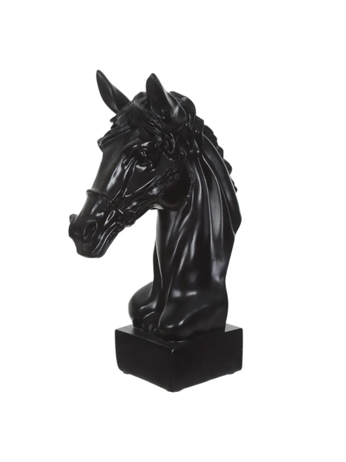 Escultura Decorativa Cabeça de Cavalo em Poliresina Preto