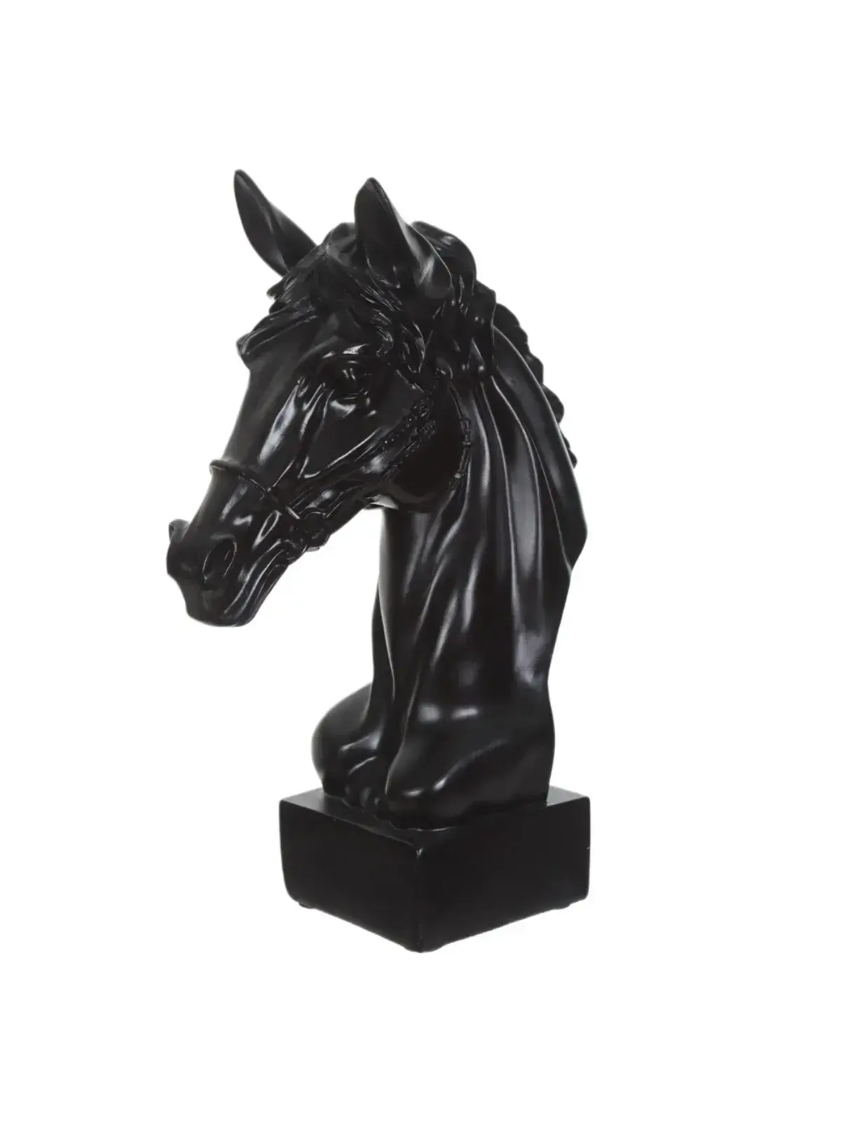 Escultura Decorativa Cabeça de Cavalo em Poliresina Preto Preto